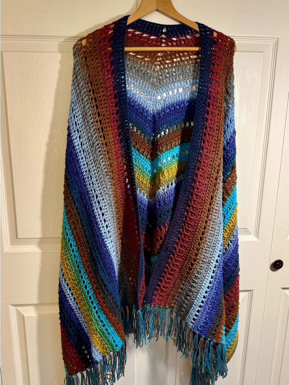 Boho Multicolor Chevron Knit Fringe Shawl Wrap